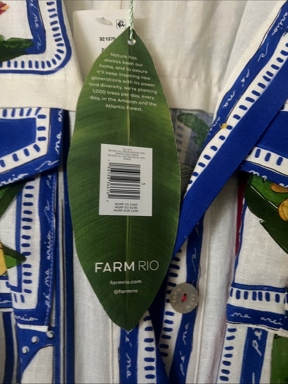 FARM Rio White Maxi Dress with Blue Trim and Yellow Floral Print - Picture 3 of 6